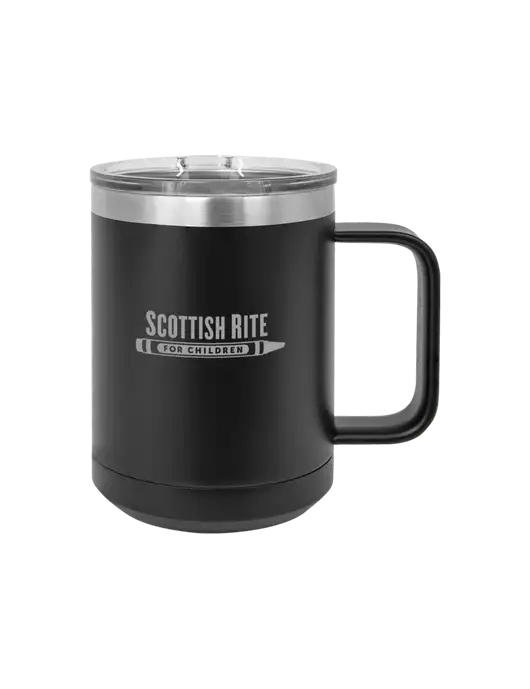 Polar Camel 15 oz Powder Coated Black Vacuum Insulated Mug with Slider Lid w/Scottish Rite for Children Logo