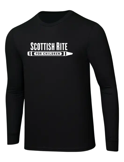 Simply Soft Long Sleeve Black 4.5 oz, Poly/Combed Ring Spun Cotton T-Shirt w/Scottish Rite for Children Logo