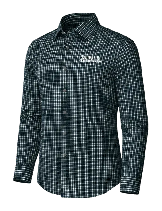 Brooks Brothers Tech Stretch Dark Green Multi Check Patterned Shirt w/Scottish Rite for Children Logo