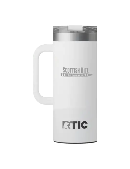 RTIC Road Trip 20 oz White Travel Mug w/Scottish Rite for Children Logo