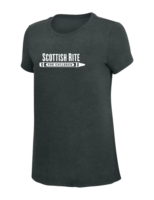 Womens Simply Soft Black Frost 4.5oz Poly/Combed Ring Spun Cotton T-Shirt w/Scottish Rite for Children Logo