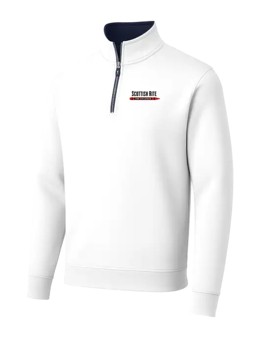 Fairway & Greene Caves Quarter-Zip Tech White Pullover w/Scottish Rite for Children Logo