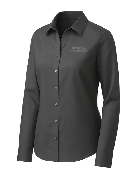 Brooks Brothers Womens Dark Grey Wrinkle-Free Stretch Pinpoint Shirt w/Scottish Rite for Children Logo