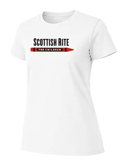 Womens Ring Spun White 4.5 oz T-Shirt w/Scottish Rite for Children Logo