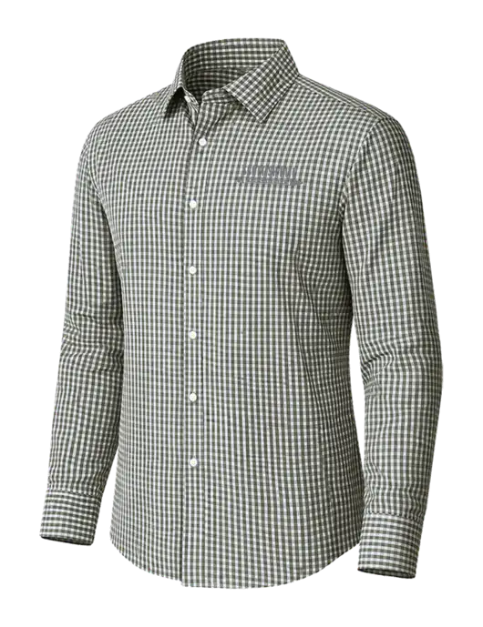 Brooks Brothers Tech Stretch Charcoal Grey Check Patterned Shirt w/Scottish Rite for Children Logo