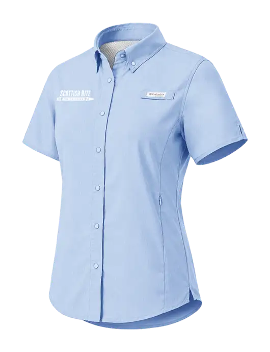 Columbia Light Blue Womens PFG Tamiami II Short Sleeve Shirt w/Scottish Rite for Children Logo