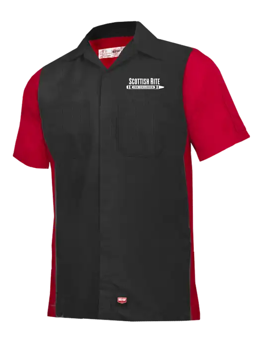 Red Kap Black/Red Short Sleeve Ripstop Crew Shirt w/Scottish Rite for Children Logo