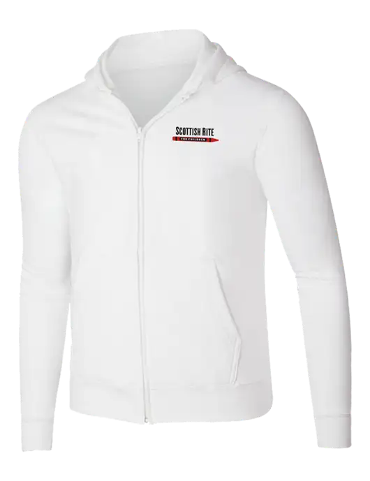 White 8.5 oz Ring Spun Zip Hooded Sweatshirt w/Scottish Rite for Children Logo