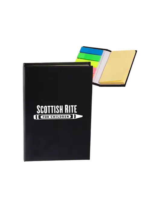 Black Micro Sticky Note Pad, 2 x 3.25 w/Scottish Rite for Children Logo