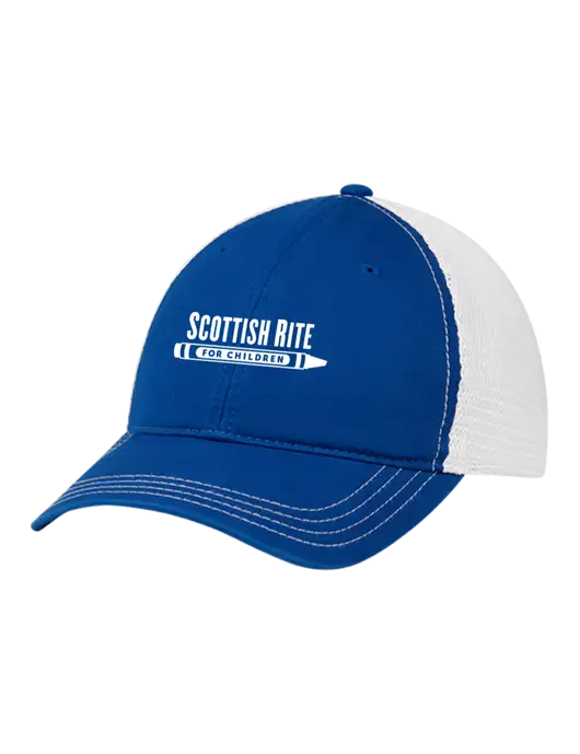 Richardson 111 Garment Washed Trucker Cap Royal w/White Mesh w/Scottish Rite for Children Logo