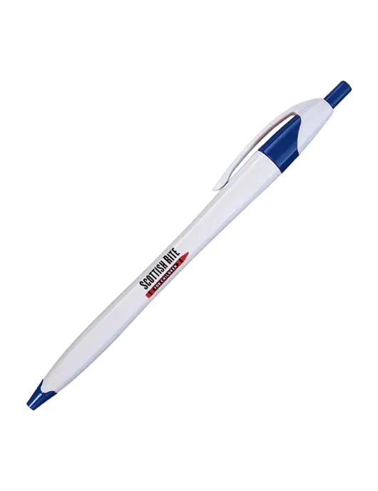 Novella White/Royal Classic Pen - Blue Ink w/Scottish Rite for Children Logo