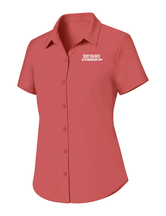 Womens Dark Coral Short Sleeve UV Dockside Shirt w/Scottish Rite for Children Logo