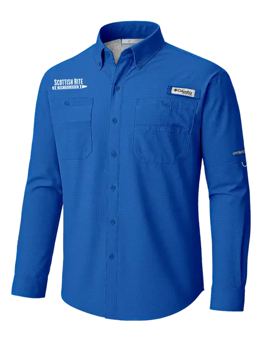 Columbia Vivid Blue PFG Tamiami II Long SleeveShirt w/Scottish Rite for Children Logo