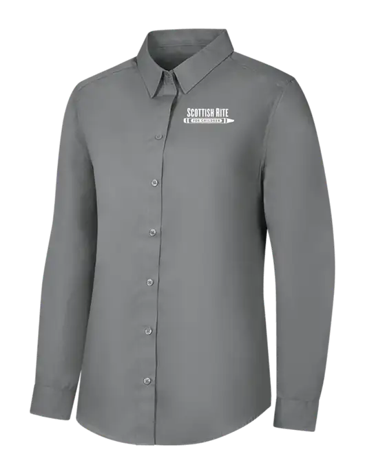 Womens Medium Grey Long Sleeve Carefree Poplin Shirt w/Scottish Rite for Children Logo