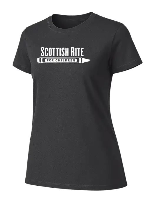 Womens Ring Spun Charcoal 4.5 oz T-Shirt w/Scottish Rite for Children Logo