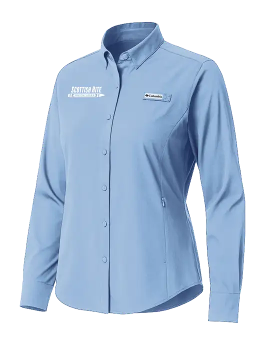 Columbia Light Blue Womens PFG Tamiami II Long Sleeve Shirt w/Scottish Rite for Children Logo