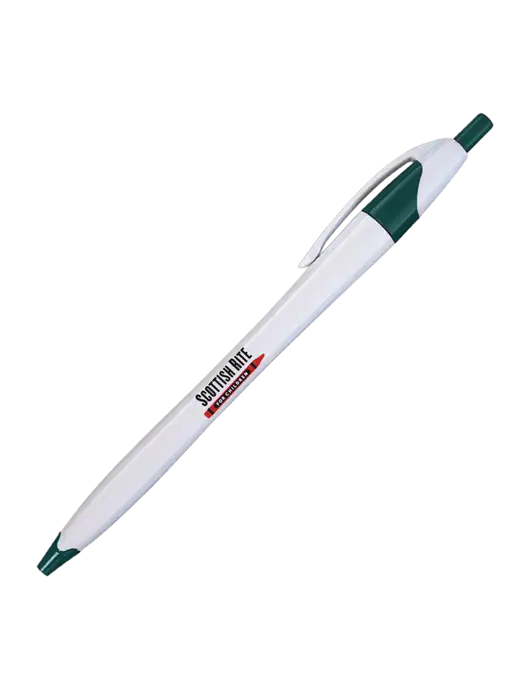 Novella White/Dark Green Classic Pen - Blue Ink w/Scottish Rite for Children Logo