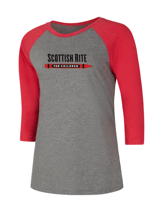 Womens Simply Soft 3/4 Sleeve Red Frost/Grey Frost Ring Spun Cotton T-Shirt w/Scottish Rite for Children Logo
