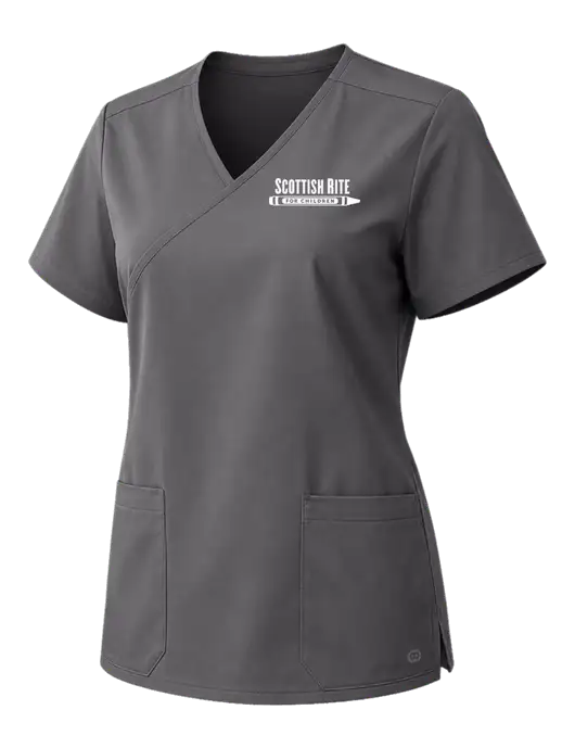 Wink Pewter Womens WorkFlex Mock Wrap Top w/Scottish Rite for Children Logo