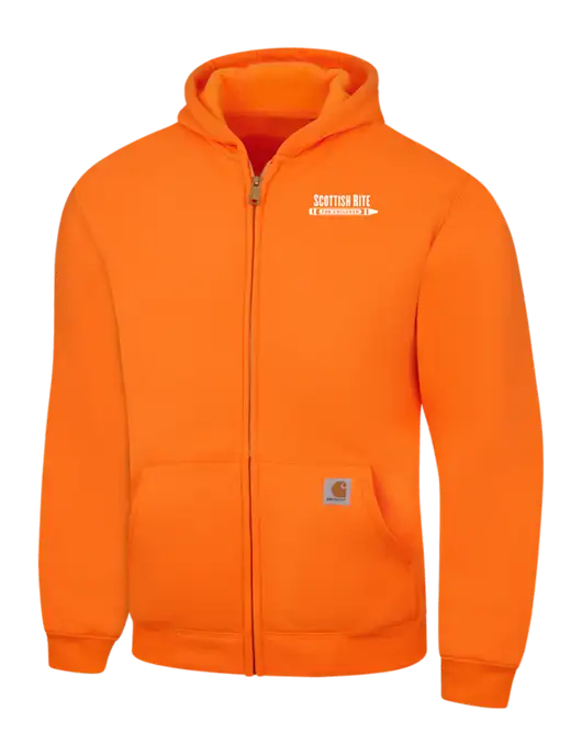 Carhartt Neon Orange Midweight Hooded Zip-Front Sweatshirt w/Scottish Rite for Children Logo