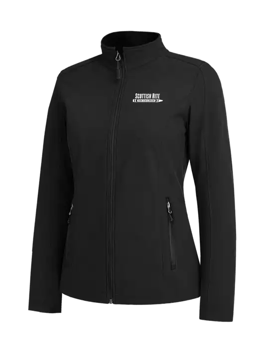 Black Womens Core Soft Shell Jacket w/Scottish Rite for Children Logo