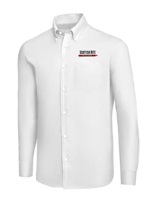 Brooks Brothers White Wrinkle-Free Stretch Nailhead Shirt w/Scottish Rite for Children Logo