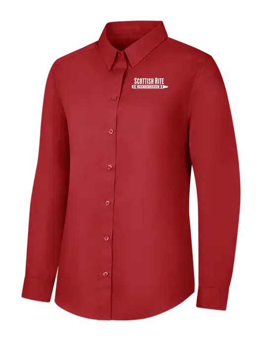 Womens Rich Red  Long Sleeve Carefree Poplin Shirt w/Scottish Rite for Children Logo
