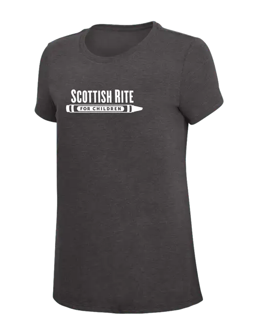 Womens Simply Soft Heather Charcoal 4.5oz  Poly/Combed Ring Spun Cotton T-Shirt w/Scottish Rite for Children Logo