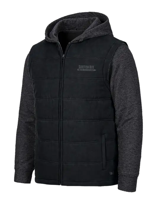 TravisMathew Tides Up Hooded Black/Black Heather Jacket w/Scottish Rite for Children Logo