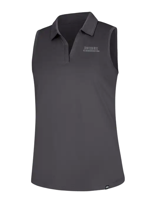 TravisMathew Womens Dark Medium Grey Coto Performance Sleeveless Polo w/Scottish Rite for Children Logo