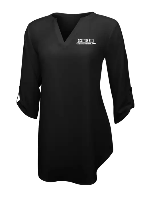 Womens Black 3/4 Sleeve Tunic Blouse w/Scottish Rite for Children Logo