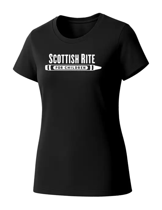 Womens Seriously Soft Black T-Shirt w/Scottish Rite for Children Logo