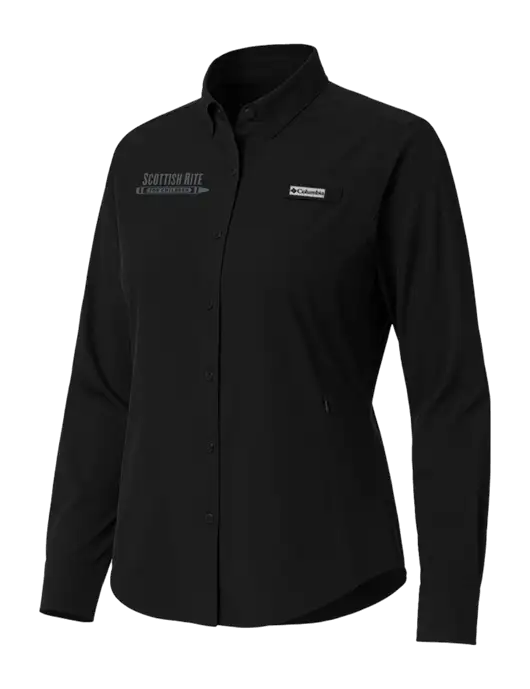 Columbia Black Womens PFG Tamiami II Long Sleeve Shirt w/Scottish Rite for Children Logo