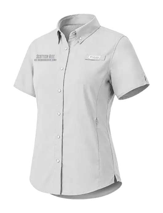 Columbia Grey Womens PFG Tamiami II Short Sleeve Shirt w/Scottish Rite for Children Logo