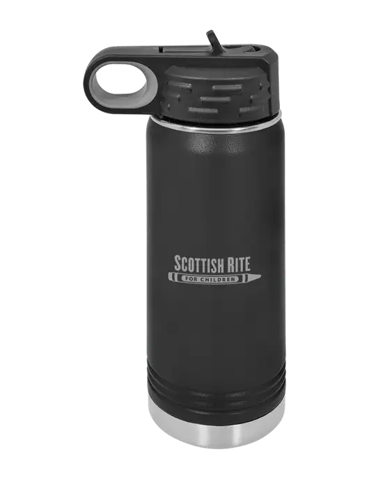 Polar Camel 20 oz Powder Coated Black Vacuum Insulated Water Bottle w/Scottish Rite for Children Logo