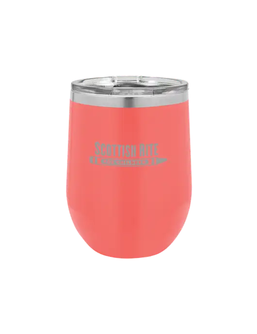 Polar Camel 12 oz Powder Coated Coral Vacuum Insulated Stemless Wine Tumbler w/Scottish Rite for Children Logo