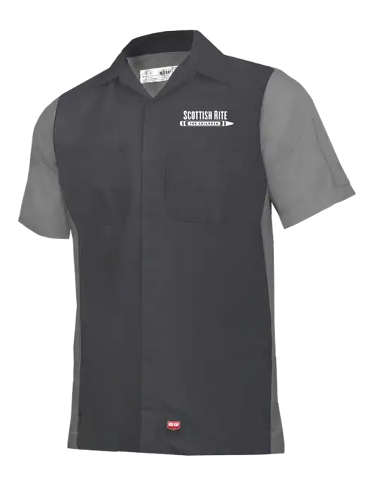 Red Kap Charcoal Grey/ Light Grey Short Sleeve Ripstop Crew Shirt w/Scottish Rite for Children Logo