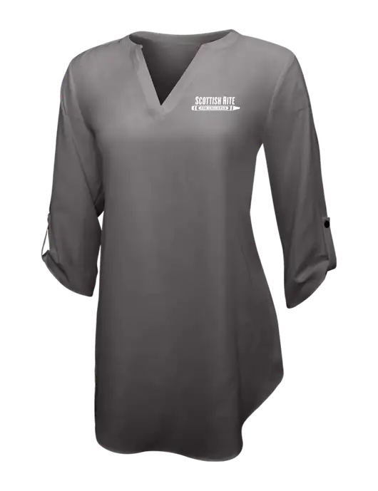 Dark Grey Womens 3/4 Sleeve Tunic Blouse w/Scottish Rite for Children Logo