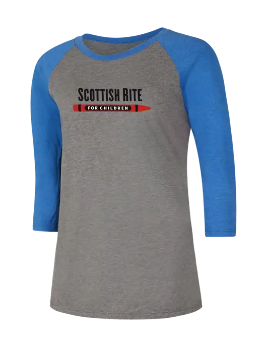 Womens Simply Soft 3/4 Sleeve Royal Frost/Grey Ring Spun Cotton T-Shirt w/Scottish Rite for Children Logo