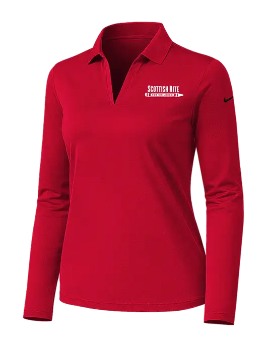 Nike Womens Red Dri-FIT Micro Pique 2.0 Long Sleeve Polo w/Scottish Rite for Children Logo