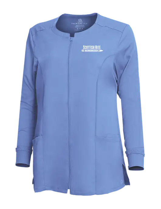 Wink Womens Light Blue Premiere Flex Full-Zip Scrub Jacket w/Scottish Rite for Children Logo