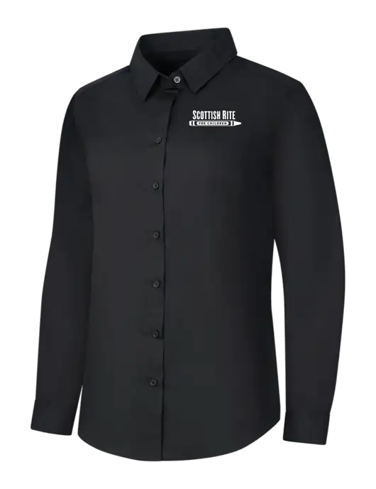 Womens Black Long Sleeve Carefree Poplin Shirt w/Scottish Rite for Children Logo