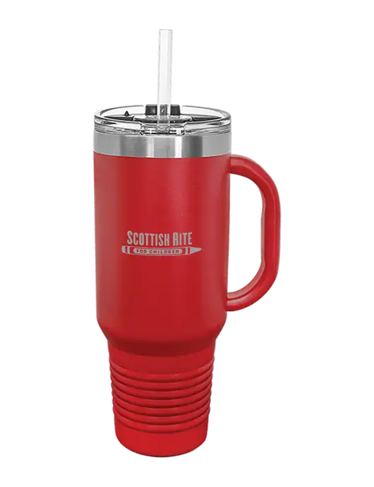 Polar Camel 40 oz. Powder Coated Vacuum Insulated Red Travel Mug with Straw w/Scottish Rite for Children Logo