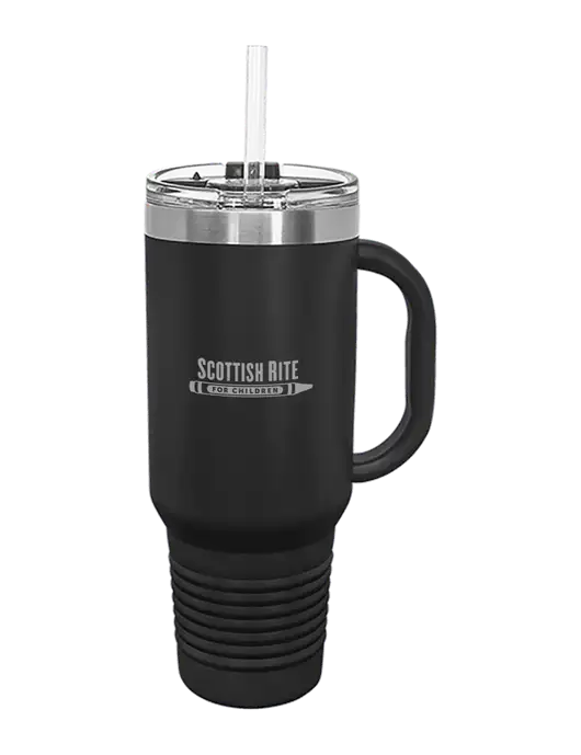 Polar Camel 40 oz. Powder Coated Vacuum Insulated Black Travel Mug with Straw w/Scottish Rite for Children Logo