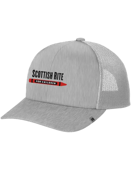 TravisMathew Light Medium Grey Heather Cruz Trucker Cap w/Scottish Rite for Children Logo