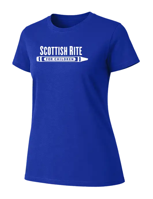 Womens Ring Spun Royal 4.5 oz T-Shirt w/Scottish Rite for Children Logo