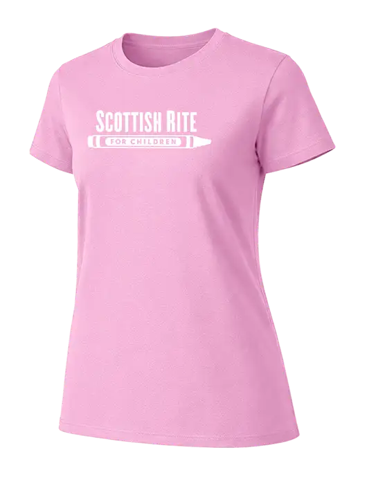 Womens Ring Spun Candy Pink 4.5 oz T-Shirt w/Scottish Rite for Children Logo