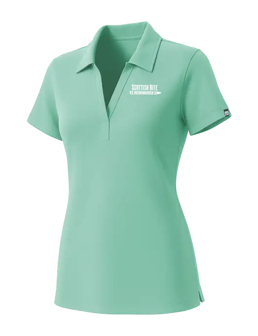 TravisMathew Womens Very Light Green Glenview Solid Polo w/Scottish Rite for Children Logo