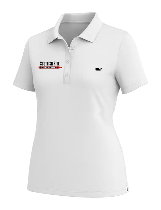 Vineyard Vines Womens White Edgartown Pique Polo w/Scottish Rite for Children Logo