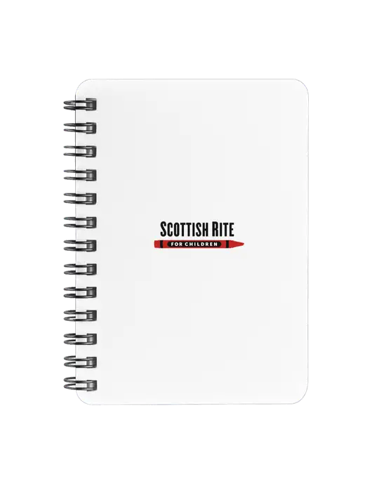 Sturdy White Hardcover Notebook, 5.25 x 7 w/Scottish Rite for Children Logo